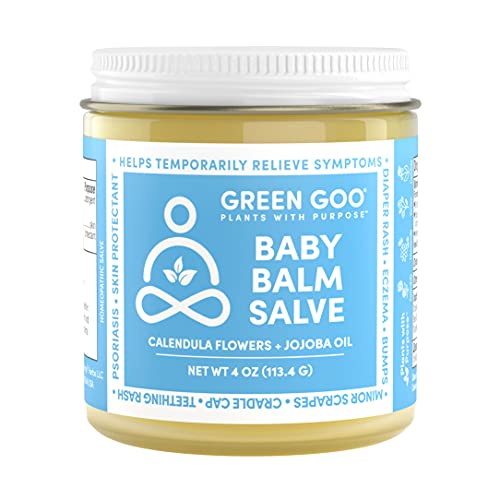 Book Cover Green Goo All Natural Baby Balm Moisturizer for Diaper Rash Relief, Eczema, and Cradle Cap, 4 Ounce Jar