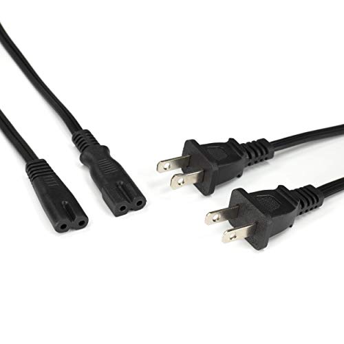 2 Slot Power Cord Two Pack - Includes Both Types: Polarized (Squared End) and Non-Polarized (Figure 8 End) - NEMA 1-15P to C7 C8 UL Listed - 18 AWG, 10 Amps, 125 Volts - 6 Foot Black
