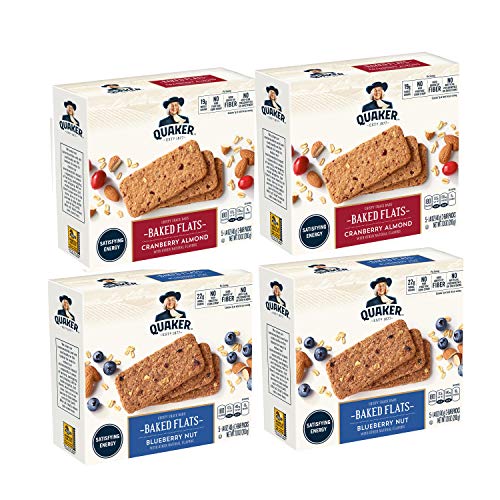 Quaker Baked Flats, Blueberry Nut & Cranberry Almond, 5-3 Bar Packs (Pack of 4)