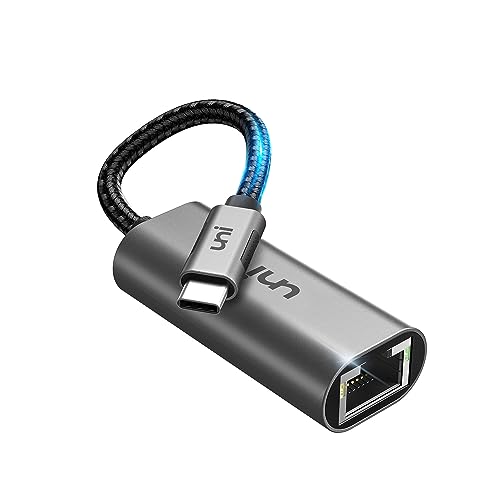 USB C to Ethernet Adapter, uni RJ45 to USB C Thunderbolt 3/Type-C Gigabit Ethernet LAN Network Adapter, Compatible for MacBook Pro 2020/2019/2018/2017, MacBook Air, Dell XPS and More - Gray