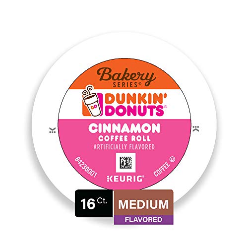 Book Cover Dunkin' Donuts Bakery Series Cinnamon Coffee Roll Flavored Ground Coffee K-Cup Pods for Keurig Brewers, 16 ct