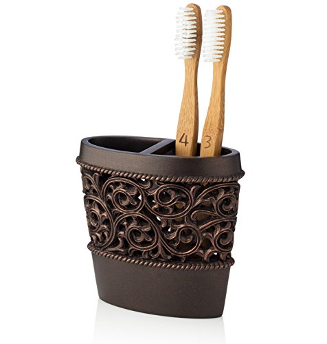 Book Cover Essentra Home Bronze Toothbrush Holder Stand for Vanity Countertops