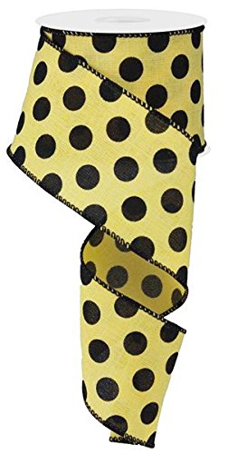 Polka Dot Wired Edge Ribbon - 2.5" x10 Yards (Yellow, Black)