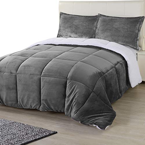 Utopia Bedding All Season Alternative Fleece Comforter - Reversible Sherpa Comforter Set (King, Grey) with 2 Pillow Shams - Soft and Comfortable - Machine Washable