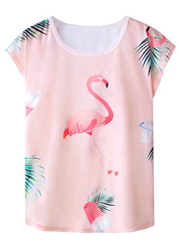 futurino Women's Garlanded Flamingo Print Crewneck Short Sleeve T-Shirt Top Tees