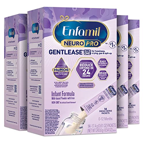 Enfamil NeuroPro Gentlease Baby Formula, Infant Formula Nutrition, Brain and Immune Support with DHA, Proven to Reduce Fussiness, Crying, Gas and Spit-up in 24 Hours, Powder Packets, 56 Total