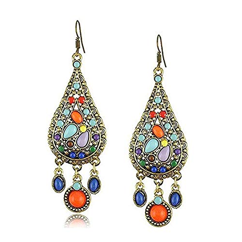 Himeiping Ethnic Retro Bohemian Droplets Color Dress Mexico Gypsy Dangle Earrings