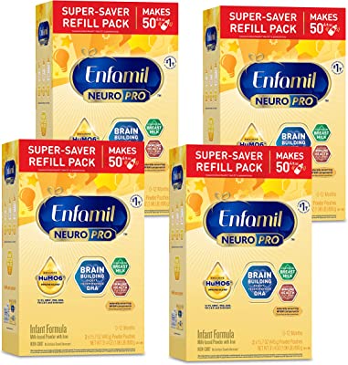 Enfamil NeuroPro Baby Formula, Triple Prebiotic Immune Blend with 2'FL HMO & Expert Recommended Omega-3 DHA, Inspired by Breast Milk, Non-GMO, Refill Box, 31.4 Oz, Pack of 4 (Packaging May Vary)