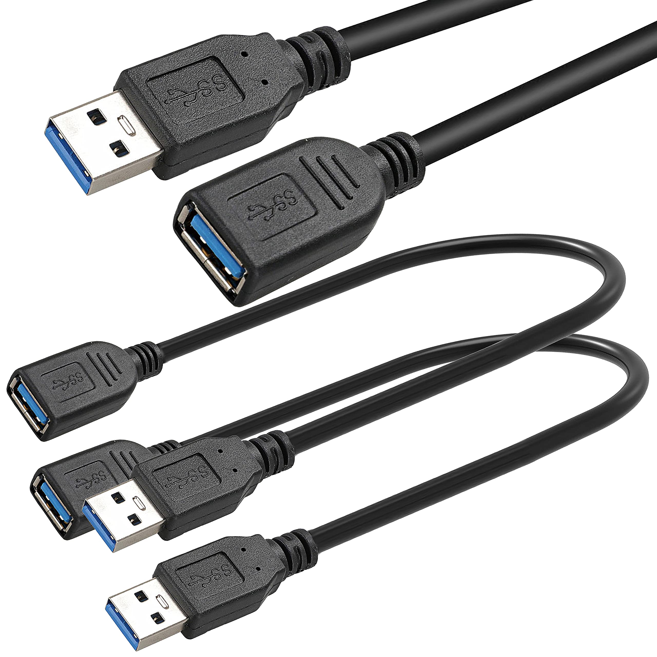 SAITECH IT 2 Pack Short Length 1 Feet USB 3.0 Extension Cable, USB 3.0 A Male to Female Extender Cable 2 Pack 30cm