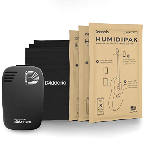 D'Addario Guitar Humidifier - Humidikit - Humiditrak & Humidipak Bundle - Automatic Guitar Humidification Systems with Bluetooth Sensor for Tracking - Safely Rehydrate Guitar and Case
