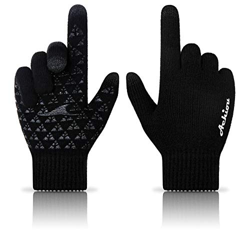 Book Cover Achiou Winter Knit Gloves Touchscreen Warm Thermal Soft Lining Elastic Cuff Texting Anti-Slip 3 Size Choice for Women Men