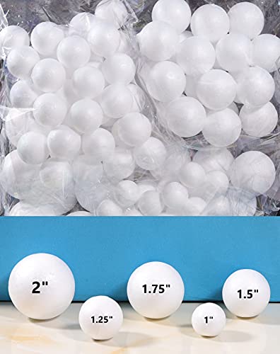Craft Styrofoam Balls Bulk (124 Pack - 5 Sizes) for DIY Crafting and Decoration by My Toy House | White Color