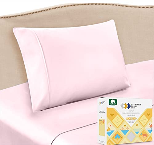 California Design Den Bed Sheets for Girls - 400 Thread Count 100% Long Staple Pure Combed Cotton, Soft and Silky Sateen Weave Bedsheets, Pink Twin 3 Piece Set