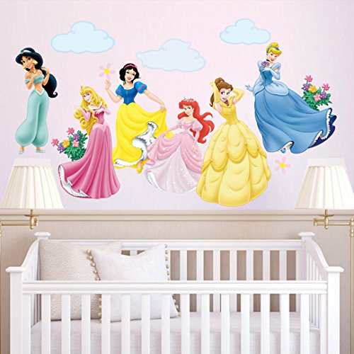 Book Cover decalmile Princess Wall Stickers Murals Removable Vinyl Girls Room Wall Decals Nursery Baby Bedroom Wall Decor (6 Different Theme Princess)