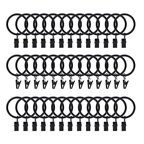 Book Cover Lansian 40pcs Rustproof Drapery Matte Stainless Steel Metal Curtain Rings with Clips 1.5 inch Drapery Rings, Vintage Black (1.5
