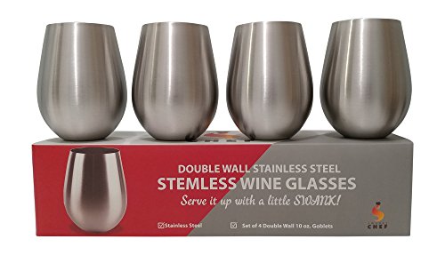 mcyiqihai Swanky Chef Stainless Steel Stemless Wine Glasses Set of 4-Vacuum Insulated, Double Walled Tumblers-Keeps Hot and Cold Drinks The Right Temperature-Shatterproof And Sweat Proof Goblets