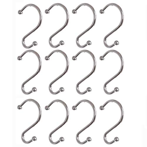 Book Cover BINO Rust Proof Shower Curtain Hooks - Chrome, Set of 12 Shower Curtain Rings - Shower Hooks for Curtain Shower Rings
