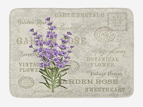 Book Cover Lunarable Lavender Bath Mat by Vintage Postcard Composition with Grunge Display and Flowers Plush Bathroom Decor Mat with Non Slip Backing 29.5 W X 17.5 W Inches Lavender Reseda Green Beige