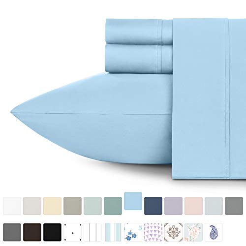 Best Quality 400-Thread-Count 100% Pure Cotton Sheets - 4-Piece Blue Cal King Size Sheet Set Long-Staple Combed Cotton Premium Bed Sheets for Bed Sateen Weave Fits Mattress Upto 18'' Deep Pocket