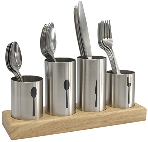 Sorbus Silverware Holder with Caddy for Spoons, Knives Forks, etc â€” Ideal for Kitchen, Dining, Entertaining, Buffet, Picnic, and More â€” Stainless Steel with Bamboo Wood Base