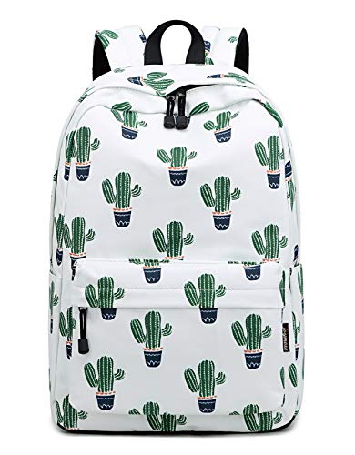 Teecho Girls Waterproof School Backpack Fashion 15.6" Laptop Backpack for Teenager Green Cactus