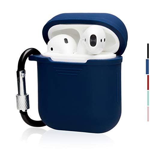 The OAKS Improved Airpods Case Protective Cover Skin with Lockable Carabiner and Airpods Strap Compatible with Airpods Charger Case (5 Colours Available) (Navy Blue)