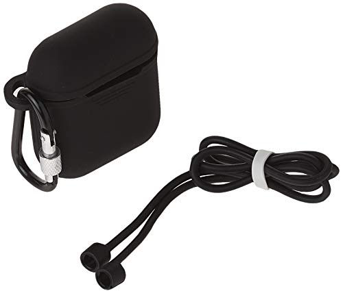 The OAKS Improved Airpods Case Protective Cover Skin with Lockable Carabiner and Airpods Strap Compatible with Airpods Charger Case (5 Colours Available) (Black)