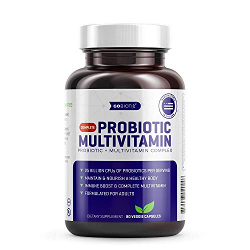 Book Cover GoBiotix Probiotic Multivitamin - 2-in-1 Complete Daily Multivitamin with 25 Billion CFU of Probiotics - Immune Boost & Digestive Health - Nourish a Healthy Gut - Non-GMO Gluten Free - 90 Vegan Caps
