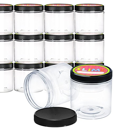 Book Cover Slime Containers with Lids - 12 Pack Containers for Slime - 8 oz Plastic Containers with Lids and Labels - Great Small Plastic Jar for Slime Supplies and Slime Ingredients - Clear Jars With Lids - Dilabee