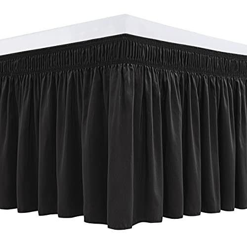 Book Cover Biscaynebay Wrap Around Bed Skirts for Queen Beds 15 Inches Drop, Black Elastic Dust Ruffles Easy Fit Wrinkle & Fade Resistant Silky Luxurious Fabric Solid Machine Washable
