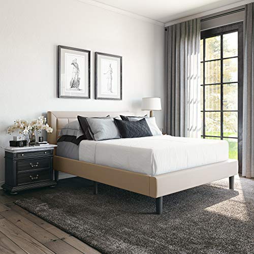 Classic Brands Mornington Upholstered Platform Bed | Headboard and Metal Frame with Wood Slat Support, King, Linen