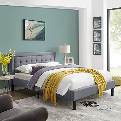 Book Cover Classic Brands Mornington Upholstered Platform Bed | Headboard and Metal Frame with Wood Slat Support, King, Grey