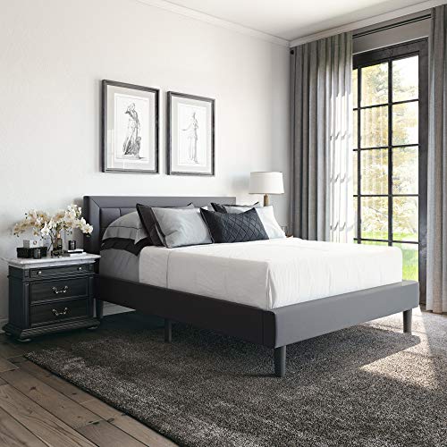 Book Cover Classic Brands Mornington Upholstered Platform Bed | Headboard and Metal Frame with Wood Slat Support, Full, Grey
