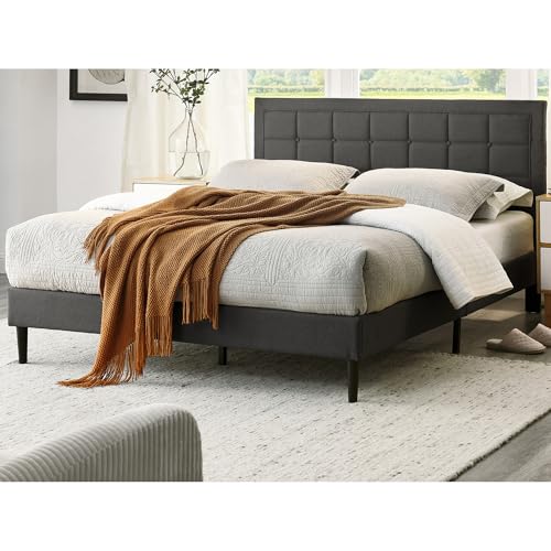 Classic Brands Mornington Upholstered Platform Bed | Headboard and Metal Frame with Wood Slat Support, Full, Grey