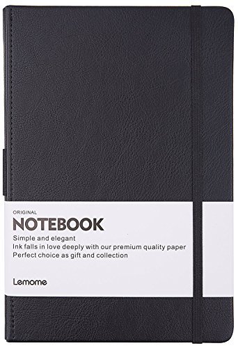 Dotted Bullet Journal/Carnet Pointillé - Journal à Couverture Rigide avec Poche Pour écrire en + Dividers Cadeaux, Bagués, Grand Format, 180 Pages, Noir Dotted Notebook, 5.75 * 8.5inch - Lemome