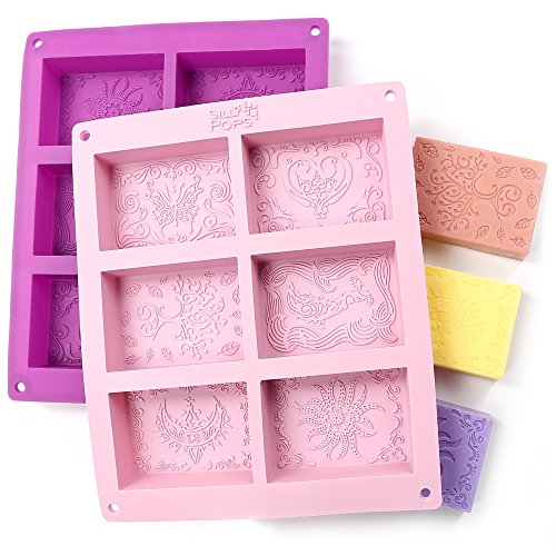 Rectangle Silicone Soap Molds - Set of 2 for 12 Cavities - Mixed Patterns - Soap Making Supplies by the Silly Pops