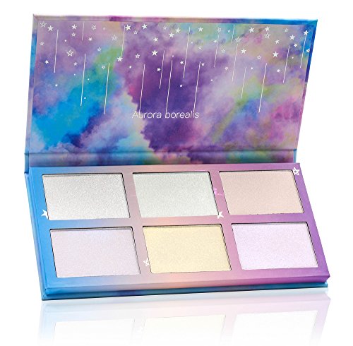 TZ Cosmetix - Aurora Borealis 6 Colors Highlighter / Glow Kit - Wet Soft Cream Powder Illuminating Makeup Palette - with Rainbow Star Box tz-6fb