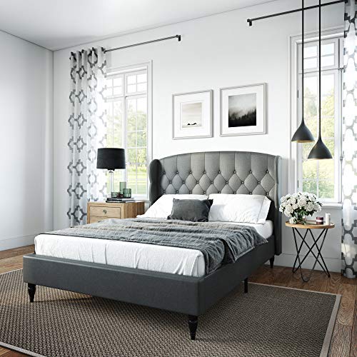 Book Cover Classic Brands Coventry Upholstered Platform Bed | Headboard and Metal Frame with Wood Slat Support, King, Grey