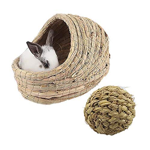 kathson Woven Pet hay Bed for Hamsters, Guinea-Pigs, Rabbits and Cats (1ball+Bed)