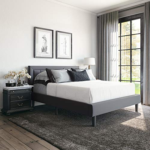 Classic Brands Mornington Upholstered Platform Bed | Headboard and Metal Frame with Wood Slat Support, Queen, Dark Grey