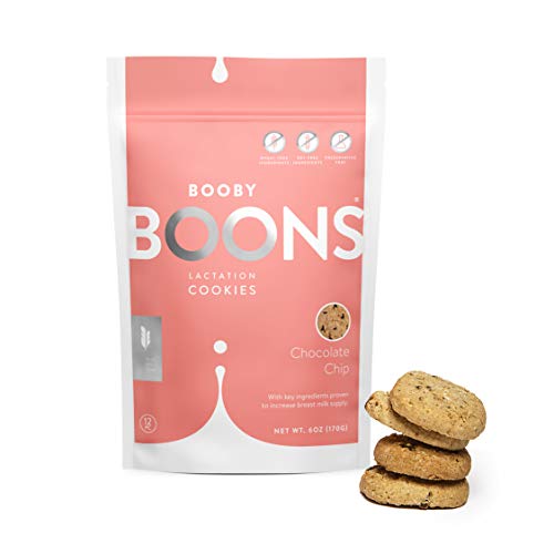 Booby Boons Chocolate Chip Lactation Cookies Breastfeeding Support Supplement, 12 Cookies per 6 Ounce Bag - Fenugreek-Free, Wheat-Free, Non GMO, Soy Free