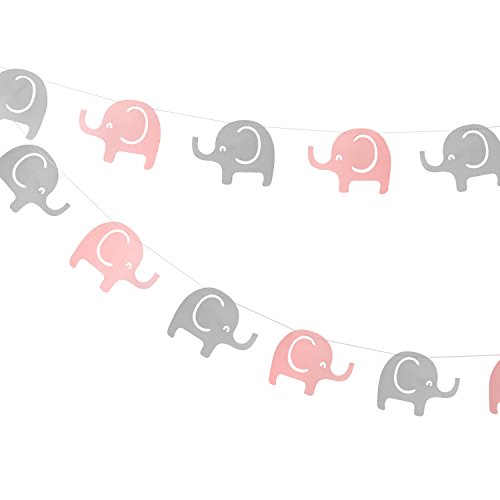 Elephant Garland Decorations, Elephant Baby Shower Banner, Girl Elephant Banner (Pink, Gray) 10 Feet, 24PCS