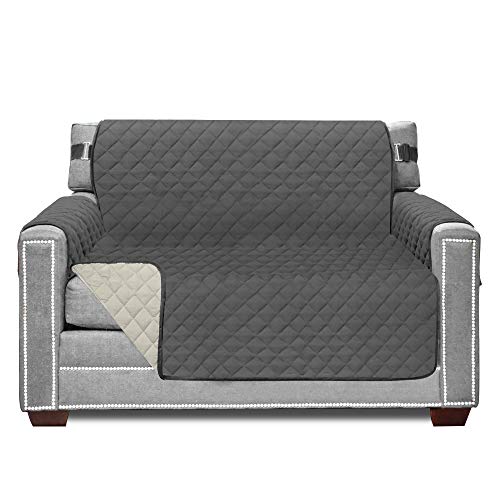 Sofa Shield Couch Armchair Covers for Dogs, Reversible Furniture Protector with Strap, Stain and Tear Resistant Cushion Cover, 48 inch Seat, Machine Washable Slipcover Pets, Cats, Charcoal Linen