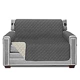 Sofa Shield Couch Armchair Covers for Dogs, Reversible Furniture Protector with Strap, Stain and Tear Resistant Cushion Cover, 48 inch Seat, Machine Washable Slipcover Pets, Cats, Charcoal Linen