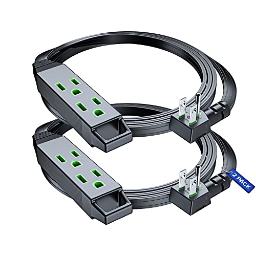 Maximm Extension Cord with Multiple Outlet 4 ft, with Space-Saving Flat Plug Design, Black, 16 Gauge, Flat Extension Cord Under Carpet ETL Listed, 2 Pack