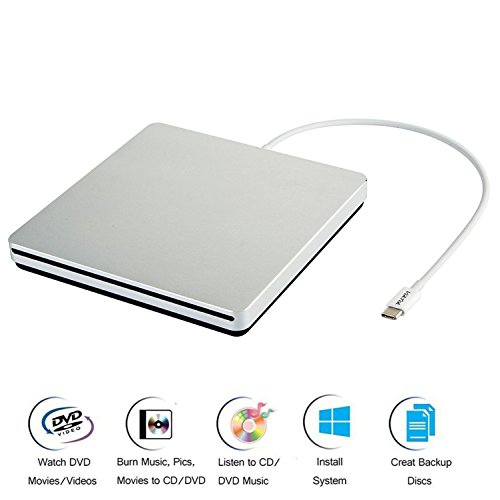 VikTck USB-C Superdrive External DVD/CD Reader and DVD/CD Burner for Apple--MacBook Air/Pro/iMac/Mini/MacBook Pro/ASUS /ASUS/DELL Latitude with USB-C Port Plug and Play(Silver)