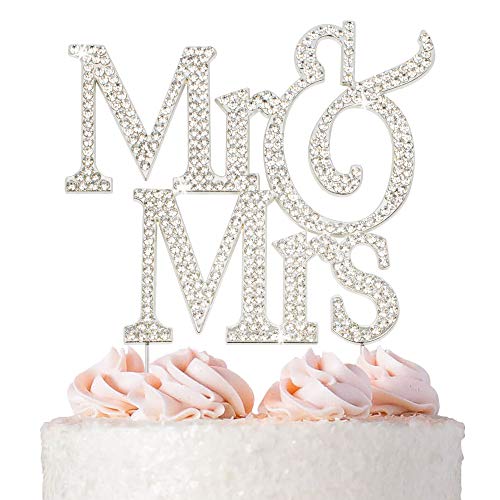 Mr and Mrs Wedding Cake Topper - Premium Silver Metal - Sparkly Wedding or Anniversary Cake Topper - Now Protected in a Box