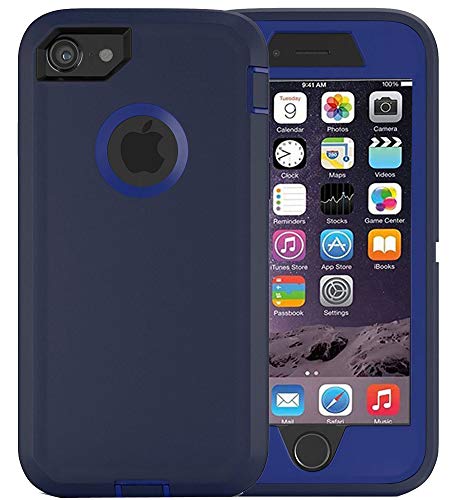 Book Cover Annymall Case Compatible for iPhone 8 & iPhone 7, Heavy Duty [with Kickstand] [Built-in Screen Protector] Tough 4 in1 Rugged Shorkproof Cover for Apple iPhone 7 / iPhone 8 (Navy)