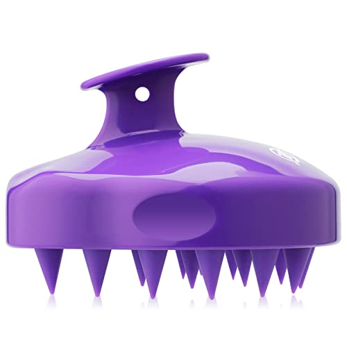 FREATECH Hair Scalp Massager Shampoo Brush with Soft Silicone Bristles for Scalp Care and Hair Growth, Shower Head Scalp Scrubber Exfoliator for Dandruff, Wet & Dry for Men, Women and Kids, Purple