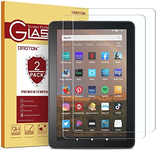 Book Cover [2-Pack] OMOTON Screen Protector for All-New Fire HD 8, Tempered Glass/HD/Easy Installation